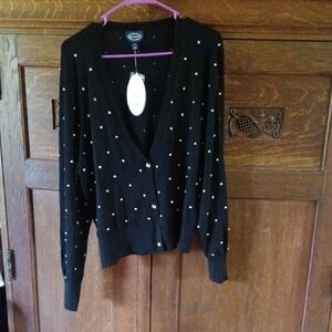 Elegant Black Women's Cardigan with Polka Dots